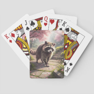 Fantasy Cute Racoon Sakura Garden Playing Cards