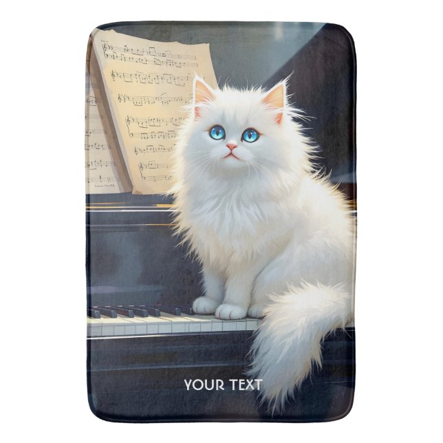Fantasy Cute Ragdoll Cat On Piano Bath Mat (Front Vertical)