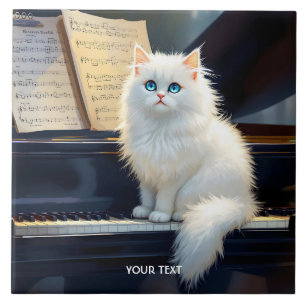 Fantasy Cute Ragdoll Cat On Piano Ceramic Tile