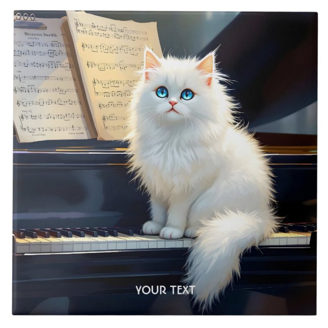 Fantasy Cute Ragdoll Cat On Piano Ceramic Tile (Front)