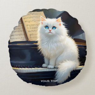 Fantasy Cute Ragdoll Cat On Piano Round Cushion