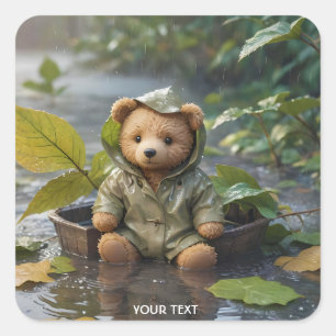 Fantasy Cute Rain Baby Bear Square Sticker