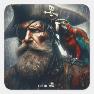Fantasy Cute Rain Captain Pirate Square Sticker