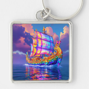 Fantasy Cute Rainbow Colors Ship Key Ring