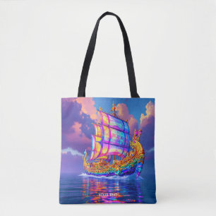 Fantasy Cute Rainbow Colours Ship Tote Bag