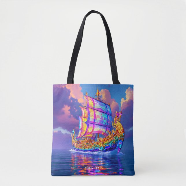 Fantasy Cute Rainbow Colours Ship Tote Bag (Front)