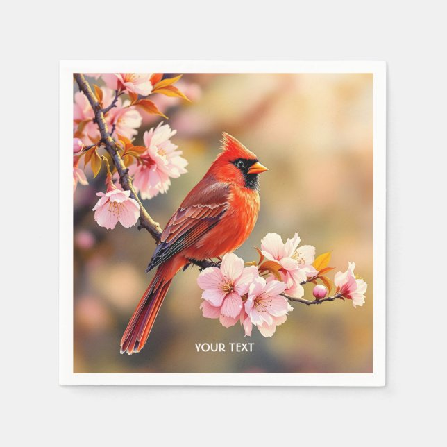 Fantasy Cute Red Bird Cherry Napkin (Front)