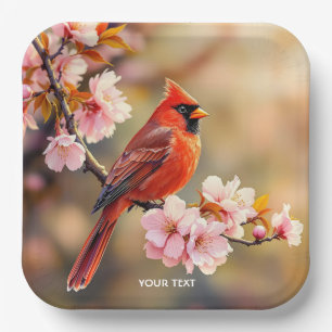 Fantasy Cute Red Bird Cherry Paper Plate