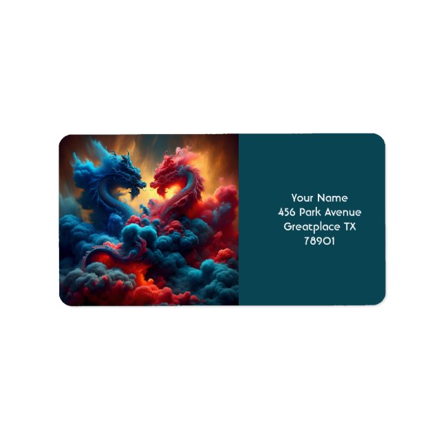 Fantasy Cute Red Blue Dragons Label (Front)