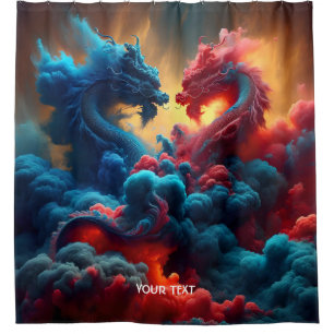 Fantasy Cute Red Blue Dragons Shower Curtain