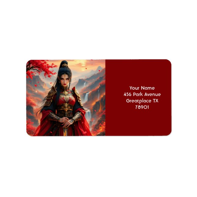 Fantasy Cute Red Female Samurai Label (Front)