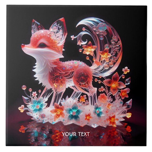 Fantasy Cute Red Glass Fox Ceramic Tile (Front)