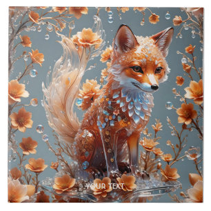 Fantasy Cute Red Glass Fox Ceramic Tile