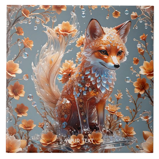 Fantasy Cute Red Glass Fox Ceramic Tile (Front)