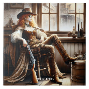 Fantasy Cute Red Hair Cowgirl Ceramic Tile