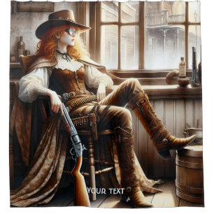 Fantasy Cute Red Hair Cowgirl Shower Curtain