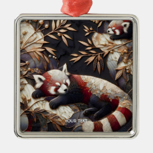 Fantasy Cute Red Panda Art Metal Ornament