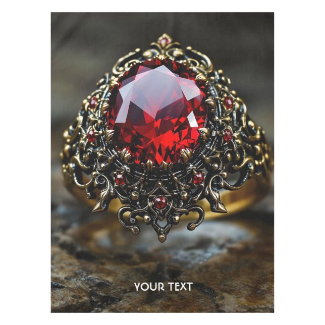 Fantasy Cute Red Stone Ring Tablecloth (Front)