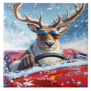 Fantasy Cute  Reindeer Car Winter Ceramic Tile