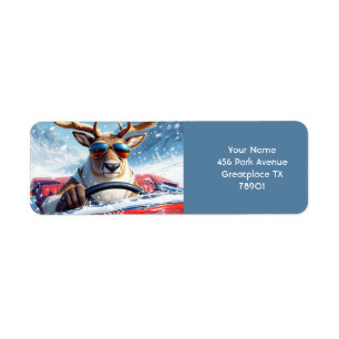 Fantasy Cute  Reindeer Car Winter Return Address Label