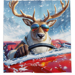 Fantasy Cute Reindeer Car Winter Shower Curtain