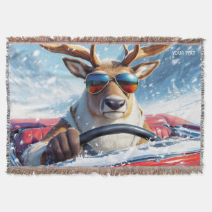 Fantasy Cute  Reindeer Car Winter Throw Blanket