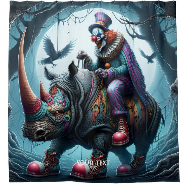 Fantasy Cute Rhino Clown Trees Shower Curtain (Front)