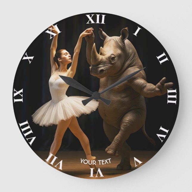 Fantasy Cute Rhino Dancer Ballerina Large Clock (Front)