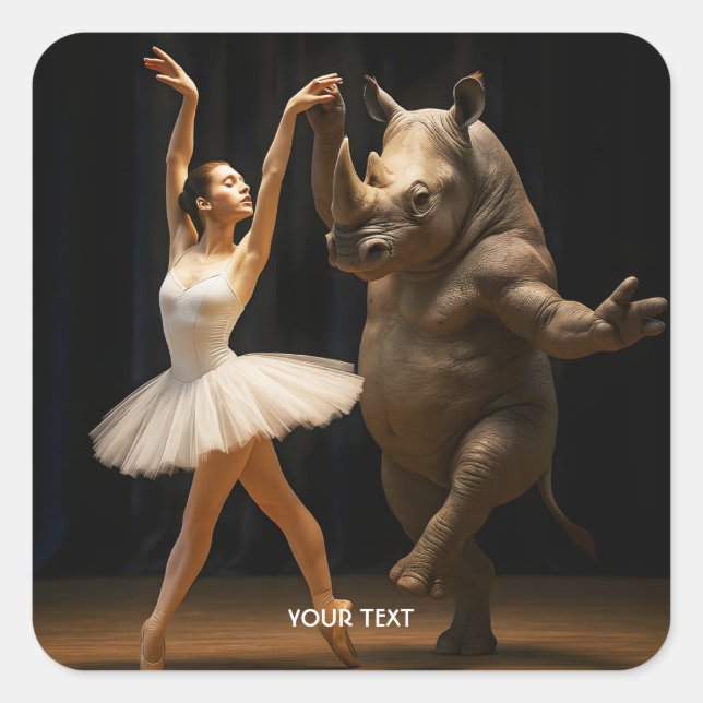 Fantasy Cute Rhino Dancer Ballerina Square Sticker (Front)