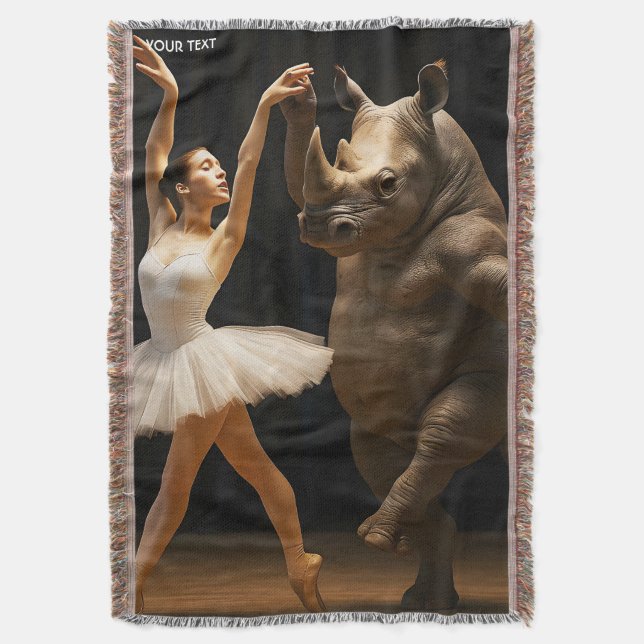 Fantasy Cute Rhino Dancer Ballerina Throw Blanket (Front Vertical)