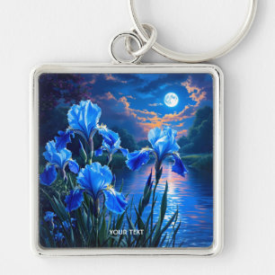 Fantasy Cute River Blue Irises Key Ring