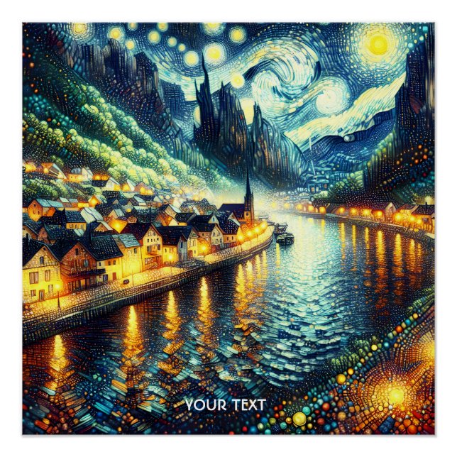 Fantasy Cute River Town Moon Poster (Front)