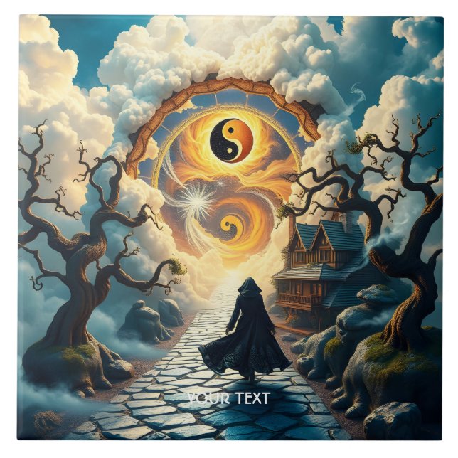 Fantasy Cute Road Trees Man Ceramic Tile (Front)