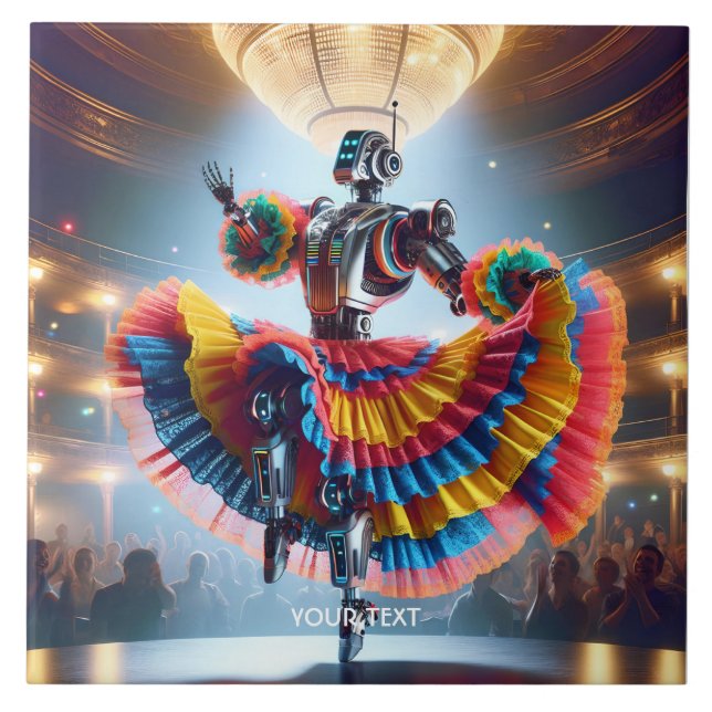 Fantasy Cute Robot Dancing Paris Ceramic Tile (Front)