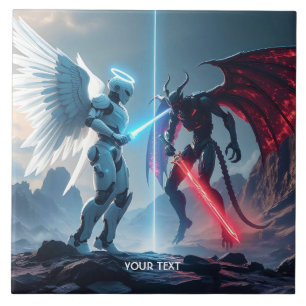 Fantasy Cute Robot Demon Fighting Ceramic Tile