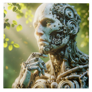 Fantasy Cute Robot Face Sculpture Ceramic Tile