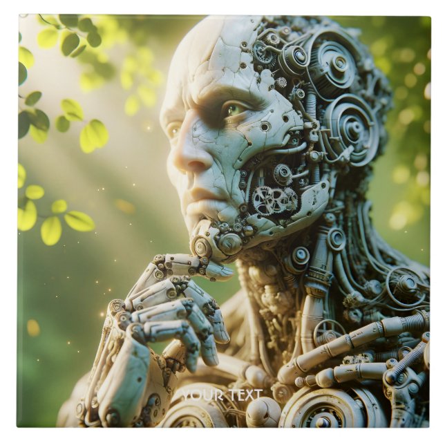 Fantasy Cute Robot Face Sculpture Ceramic Tile (Front)