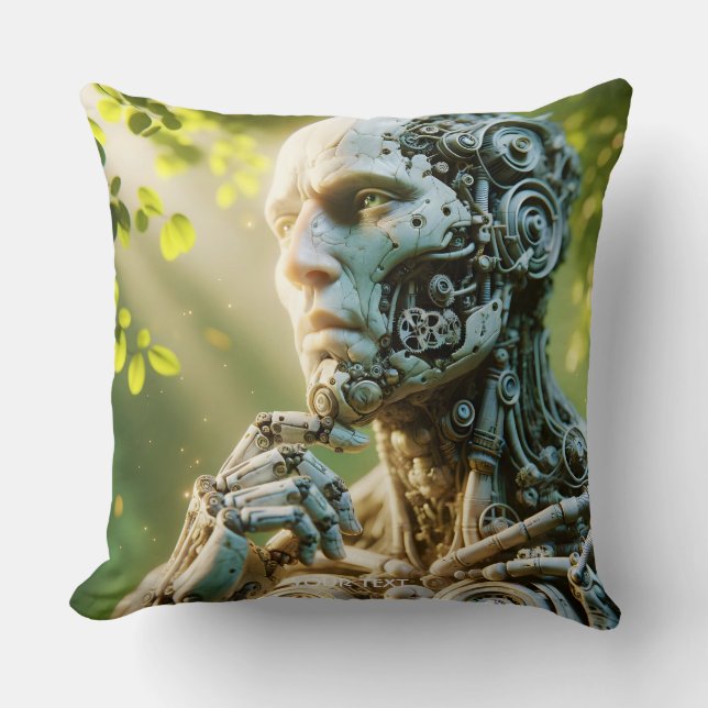 Fantasy Cute Robot Face Sculpture Cushion (Front)