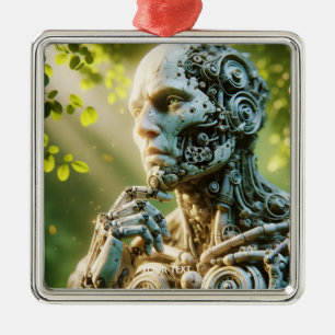 Fantasy Cute Robot Face Sculpture Metal Ornament