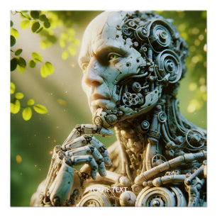 Fantasy Cute Robot Face Sculpture Poster