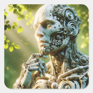 Fantasy Cute Robot Face Sculpture Square Sticker
