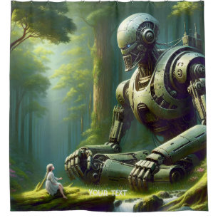 Fantasy Cute Robot Girl Forest Shower Curtain