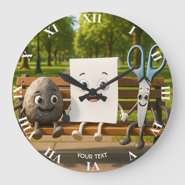 Fantasy Cute Rock Paper Scissors Large Clock (Front)