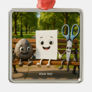 Fantasy Cute Rock Paper Scissors Metal Ornament