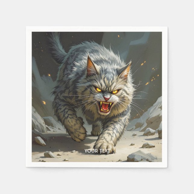 Fantasy Cute Rocks Angry Cat Napkin (Front)