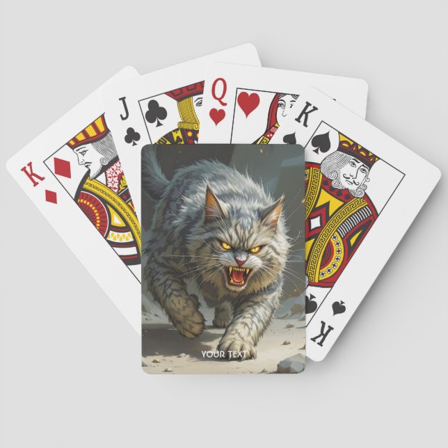 Fantasy Cute Rocks Angry Cat Playing Cards (Back)