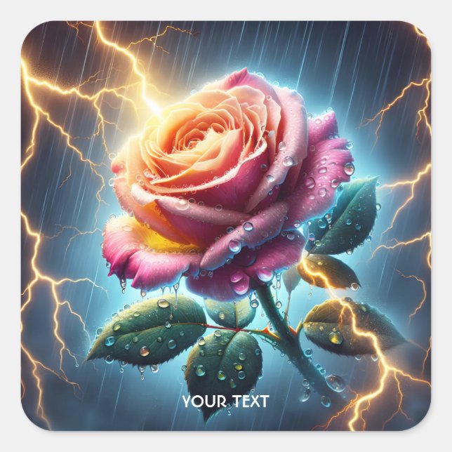 Fantasy Cute Rose Rain Lighting Square Sticker (Front)
