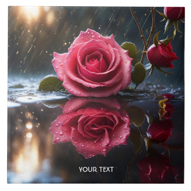 Fantasy Cute Rose Rain Reflection Ceramic Tile (Front)