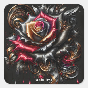 Fantasy Cute Rose Red Filigree Square Sticker
