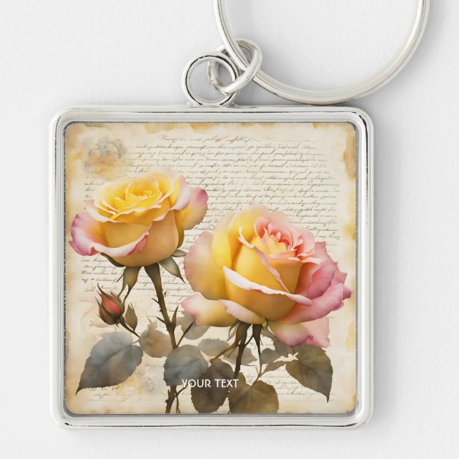 Fantasy Cute Roses Letter Writings Key Ring (Front)